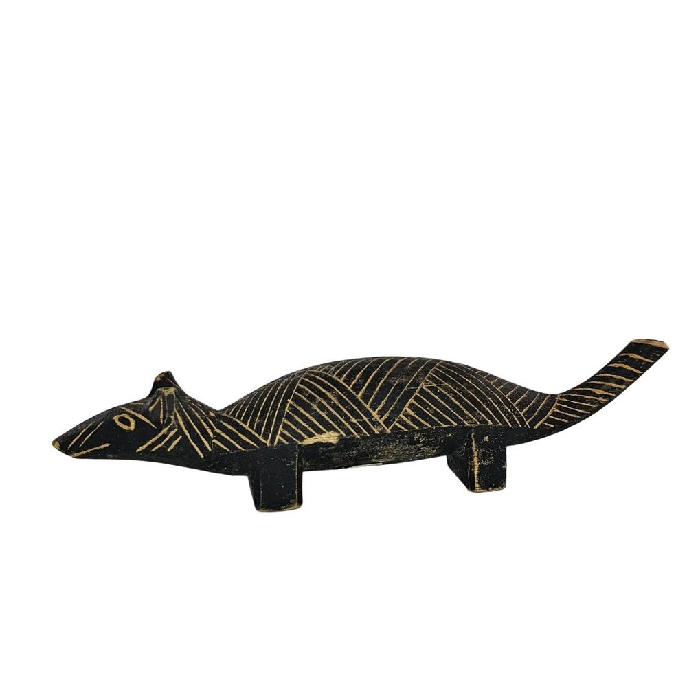 Australian Aboriginal Pokerwork Wooden Armadillo Dingo Dog Figurine Folk Art